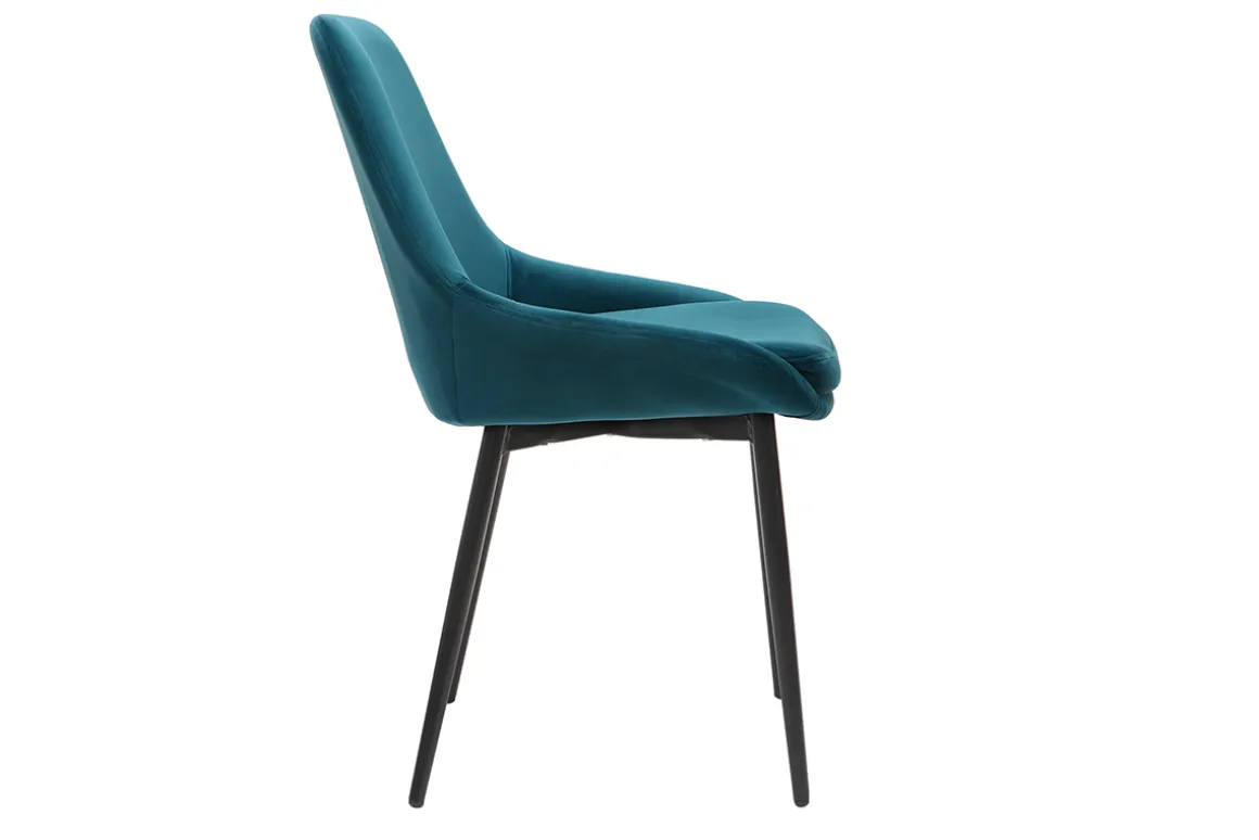 Miliboo Chaise Design-Chaises design en tissu velours bleu pétrole et métal noir (lot de 2) HOLO