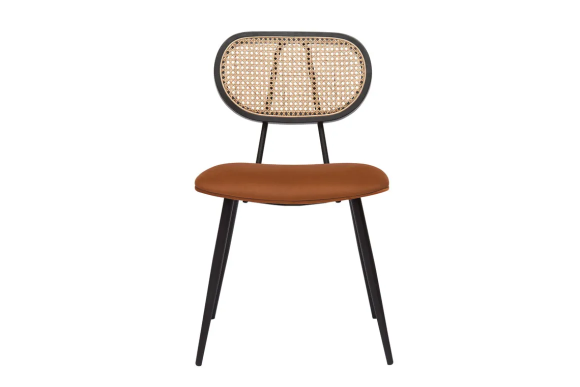 Miliboo Chaise Design-Chaises design en velours terre brûlée, métal noir et cannage rotin naturel (lot de 2) TOLMA