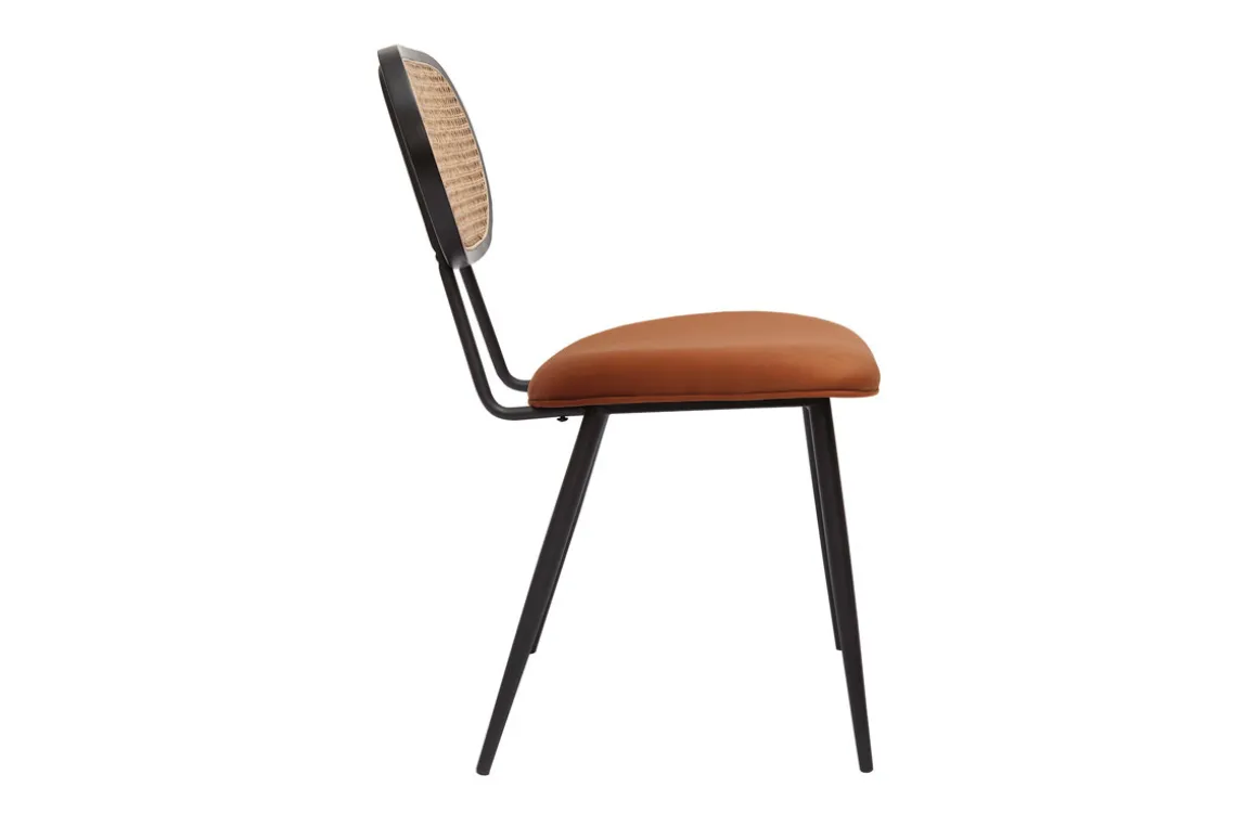 Miliboo Chaise Design-Chaises design en velours terre brûlée, métal noir et cannage rotin naturel (lot de 2) TOLMA