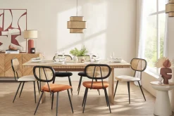 Miliboo Chaise Design-Chaises design en velours terre brûlée, métal noir et cannage rotin naturel (lot de 2) TOLMA