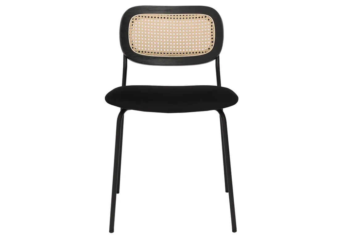 Miliboo Chaise Design-Chaises design en velours noir, métal noir et cannage rotin (lot de 2) MIRANDA