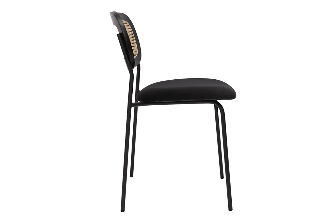 Miliboo Chaise Design-Chaises design en velours noir, métal noir et cannage rotin (lot de 2) MIRANDA