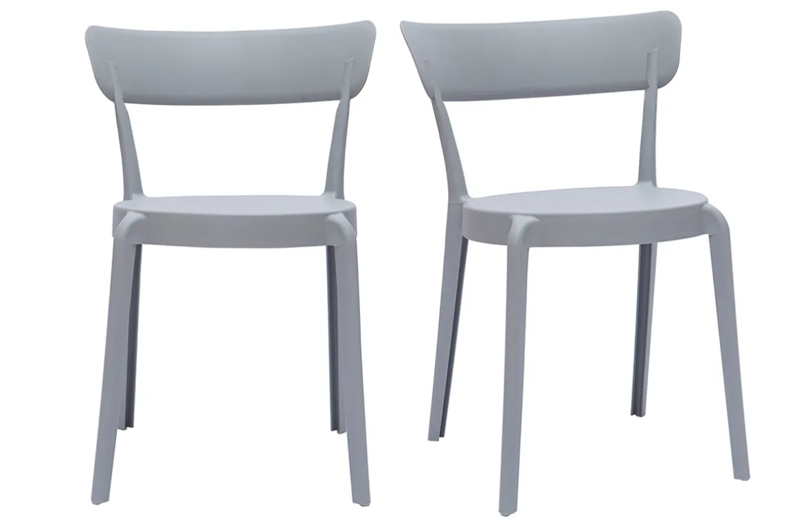 Miliboo Chaise De Jardin-Chaises design gris clair empilables intérieur - extérieur (lot de 2) RIOS