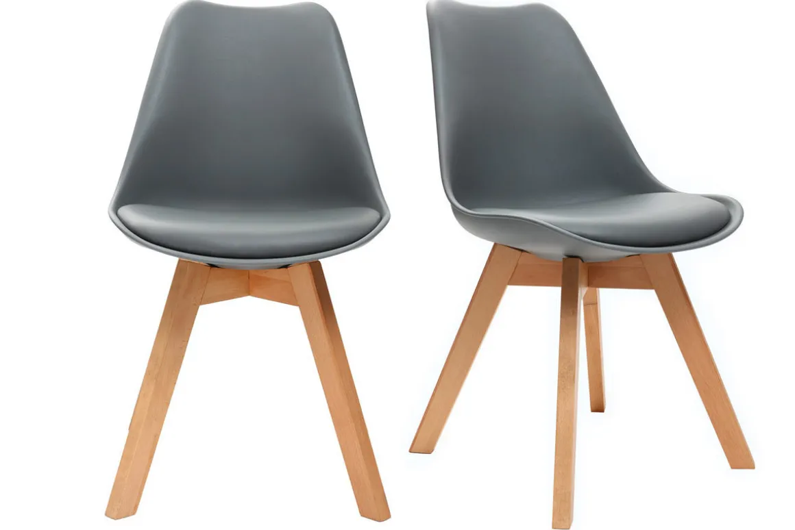 Miliboo Chaise Design-Chaises design grises avec pieds bois clair massif (lot de 2) PAULINE