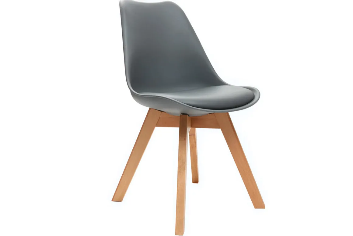 Miliboo Chaise Design-Chaises design grises avec pieds bois clair massif (lot de 2) PAULINE