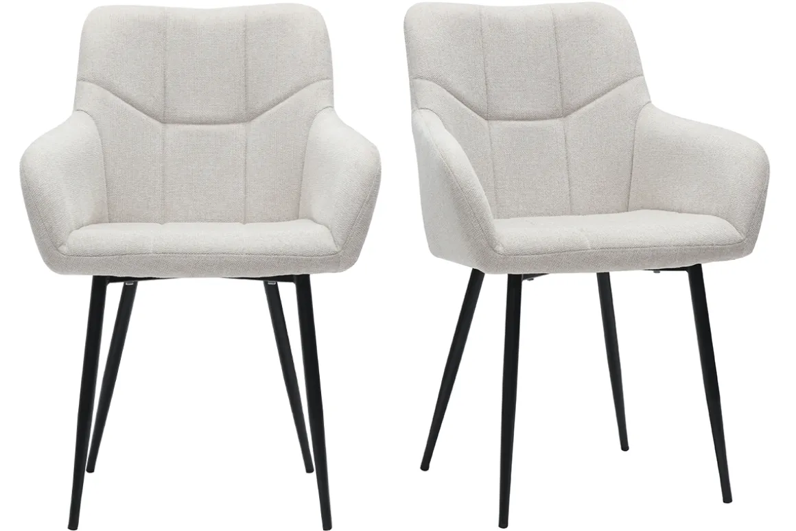 Miliboo Chaise Design-Chaises design matelassées en tissu effet velours texturé beige et métal noir (lot de 2) MONTERO