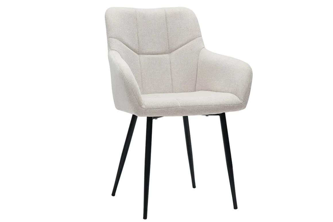 Miliboo Chaise Design-Chaises design matelassées en tissu effet velours texturé beige et métal noir (lot de 2) MONTERO