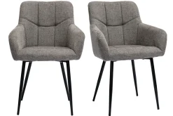 Miliboo Chaise Design-Chaises design matelassées en tissu velours texturé gris et métal noir (lot de 2) MONTERO