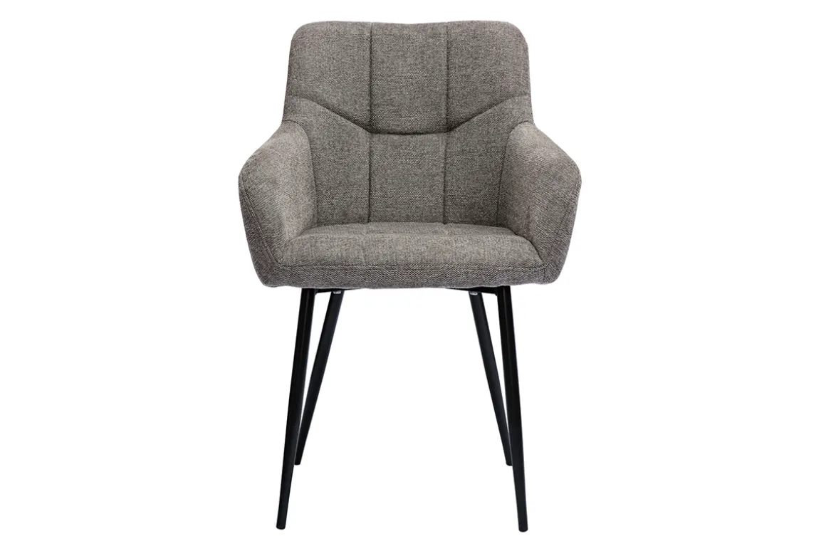 Miliboo Chaise Design-Chaises design matelassées en tissu velours texturé gris et métal noir (lot de 2) MONTERO