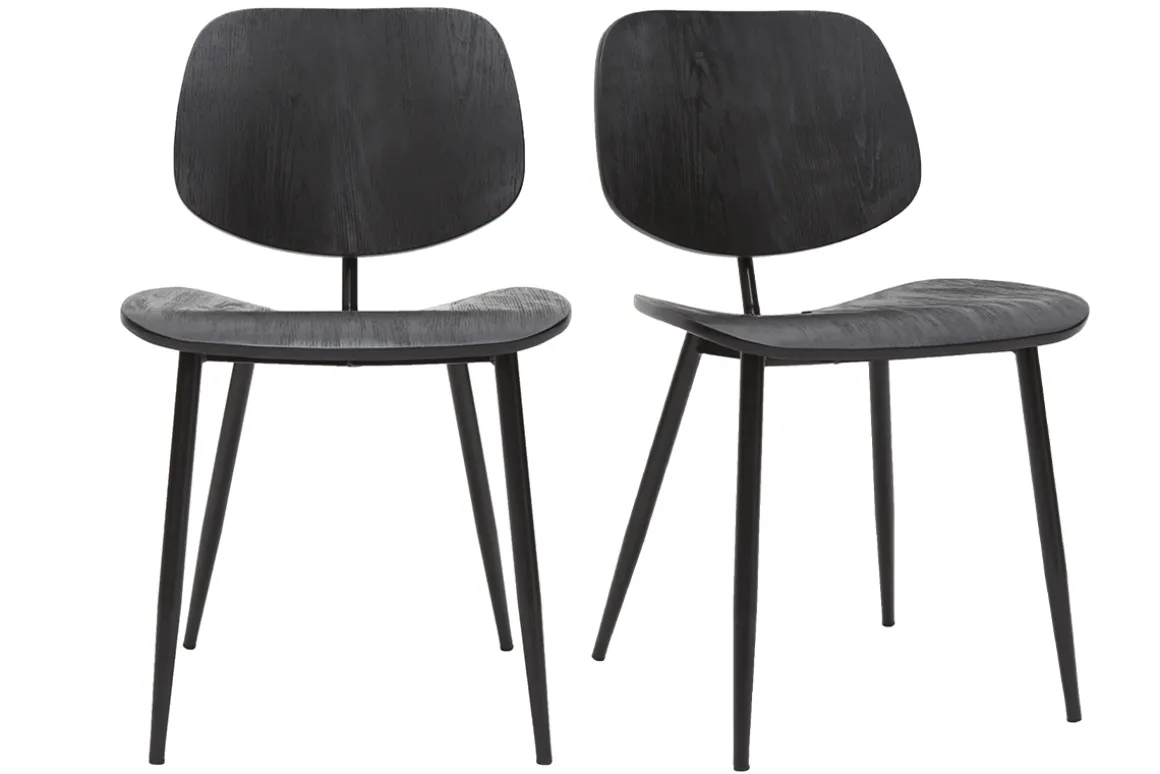 Miliboo Chaise Design|Chaise En Bois-Chaises design noire en bois noir et métal (lot de 2) TOBIAS
