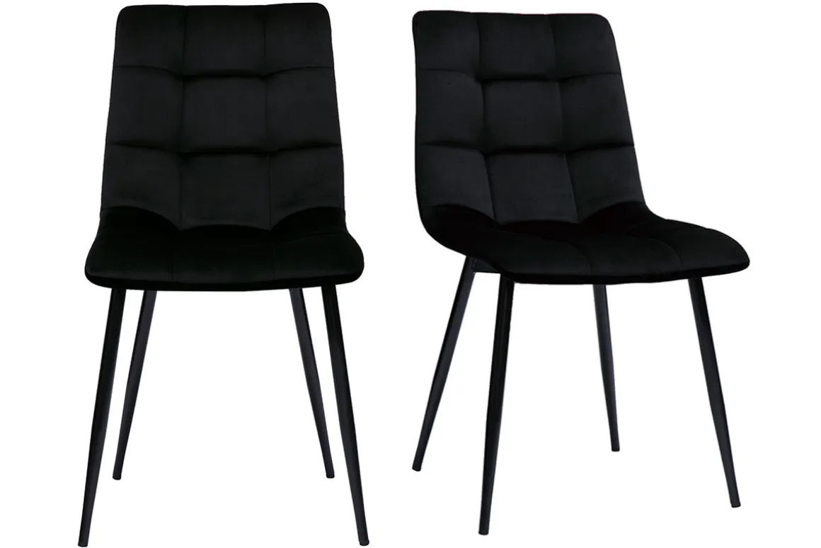 Miliboo Chaise Design-Chaises design noires en tissu velours noir et métal (lot de 2) MAXWELL