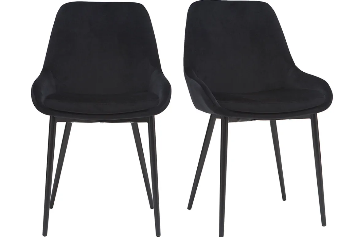 Miliboo Chaise Design-Chaises design noires en tissu velours et métal (lot de 2) HOLO