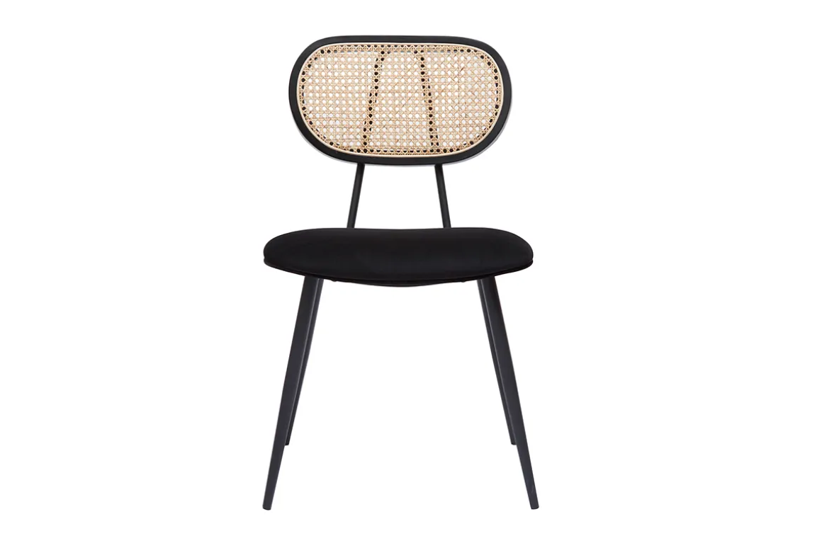 Miliboo Chaise Design-Chaises design noires en tissu velours, métal et cannage rotin naturel (lot de 2) TOLMA