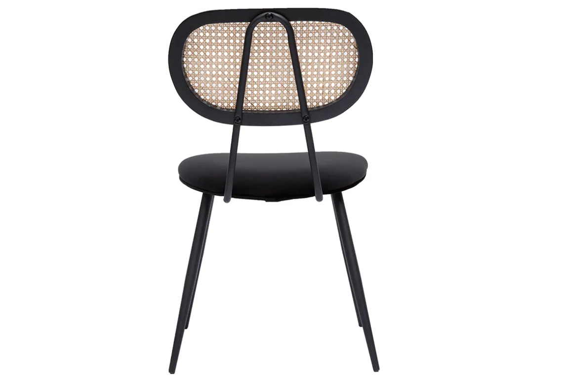 Miliboo Chaise Design-Chaises design noires en tissu velours, métal et cannage rotin naturel (lot de 2) TOLMA