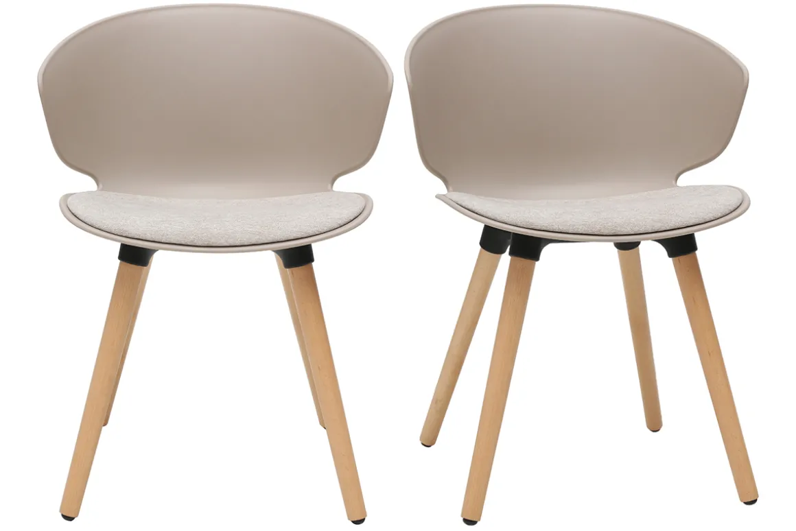 Miliboo Chaise Design-Chaises design taupe et bois clair (lot de 2) WING
