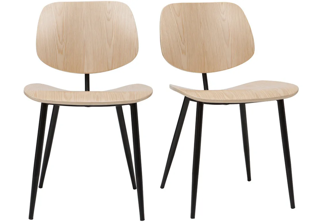 Miliboo Chaise Design|Chaise En Bois-Chaises en bois clair et métal noir (lot de 2) TOBIAS