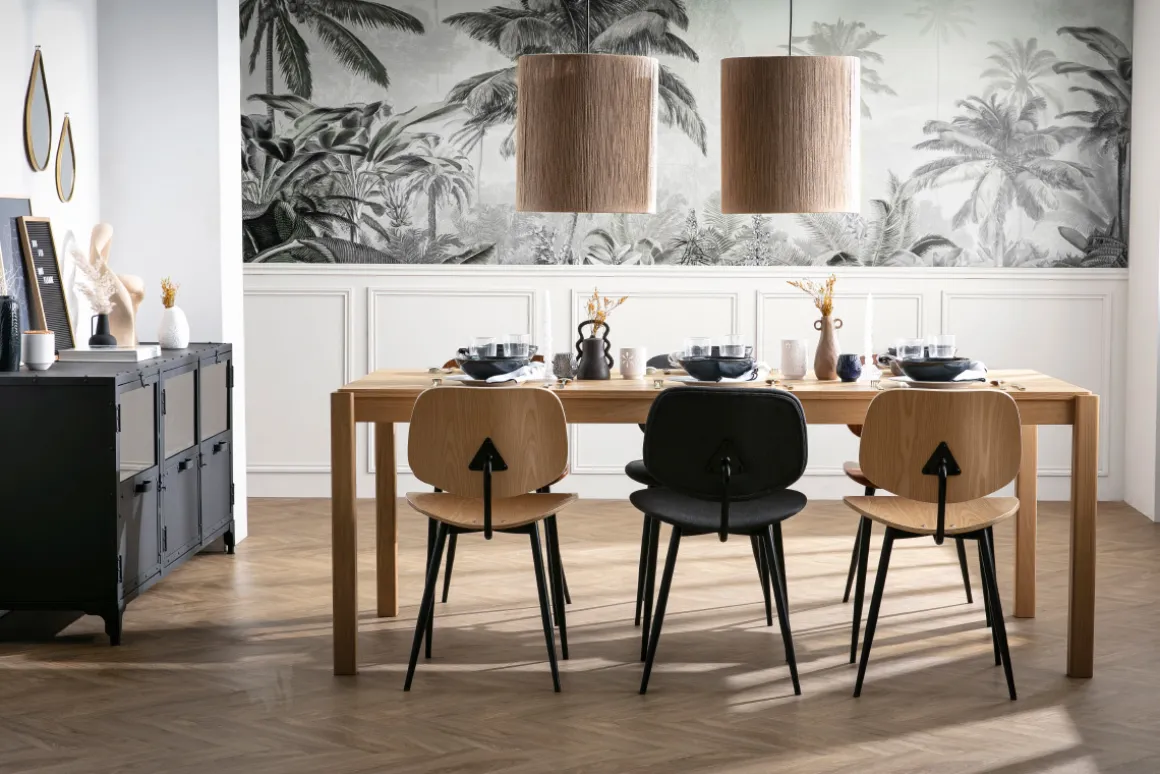 Miliboo Chaise Design|Chaise En Bois-Chaises en bois clair et métal noir (lot de 2) TOBIAS