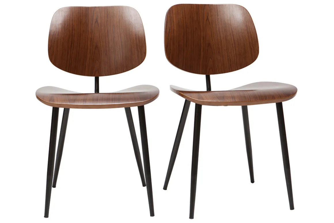 Miliboo Chaise Design|Chaise En Bois-Chaises en bois foncé noyer et métal noir (lot de 2) TOBIAS