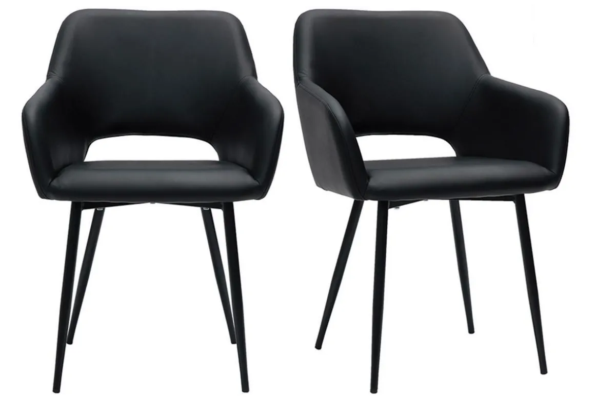 Miliboo Chaise Design-Chaises en polyuréthane noire et métal noir (lot de 2) LAURETTE