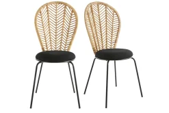 Miliboo Chaise Design-Chaises en rotin, tissu et métal noir (lot de 2) PEACOCK
