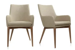 Miliboo Fauteuil Design|Voir Tous Les Fauteuils-Chaises en tissu beige et bois foncé (lot de 2) SHANA