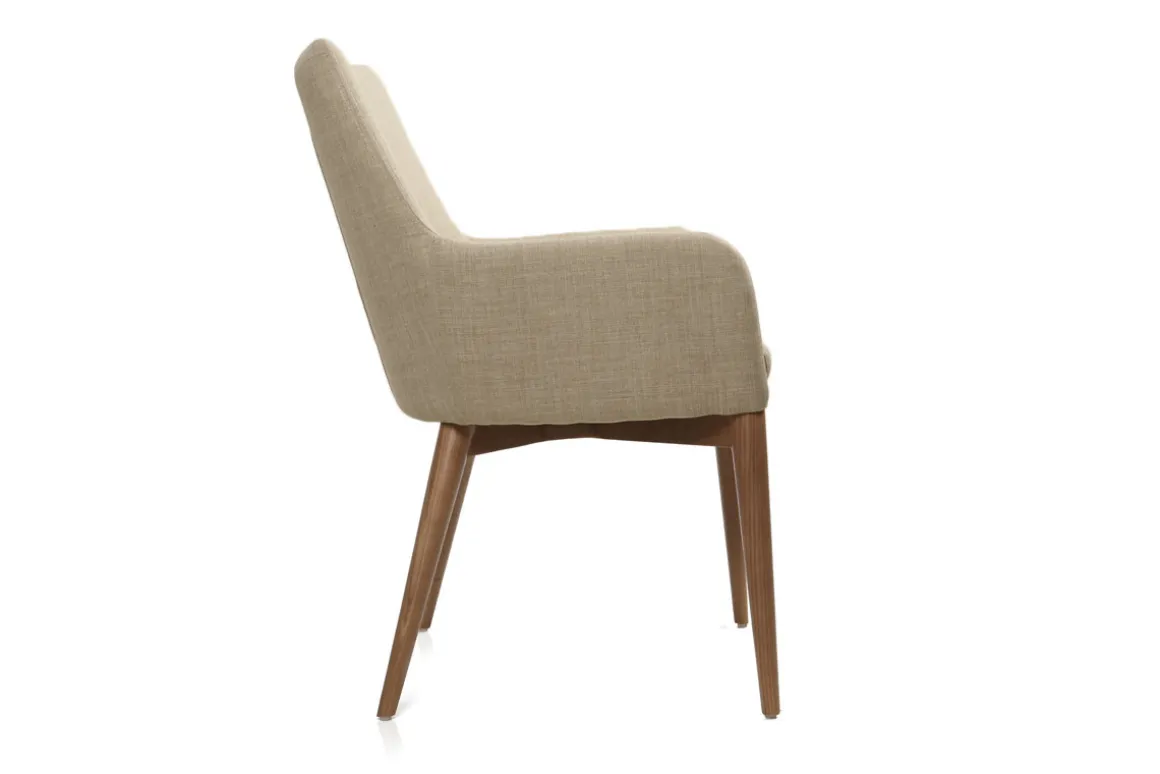 Miliboo Fauteuil Design|Voir Tous Les Fauteuils-Chaises en tissu beige et bois foncé (lot de 2) SHANA