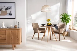 Miliboo Fauteuil Design|Voir Tous Les Fauteuils-Chaises en tissu beige et bois foncé (lot de 2) SHANA