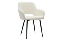 Miliboo Chaise Design-Chaises en tissu effet laine bouclée blanc cassé et métal noir (lot de 2) LAURETTE