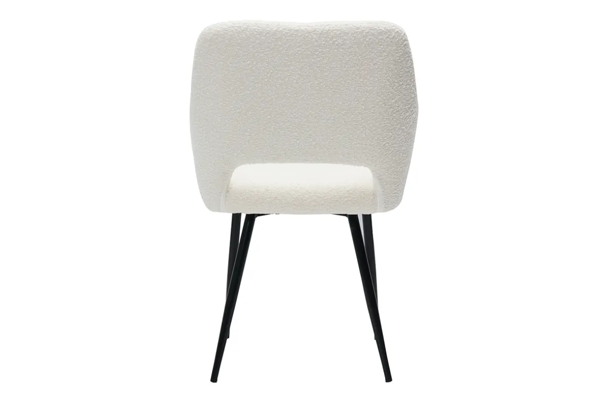 Miliboo Chaise Design-Chaises en tissu effet laine bouclée blanc cassé et métal noir (lot de 2) LAURETTE