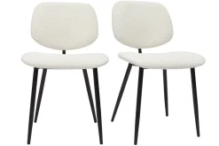 Miliboo Chaise Design-Chaises en tissu effet laine bouclée blanc et métal noir (lot de 2) TOBIAS
