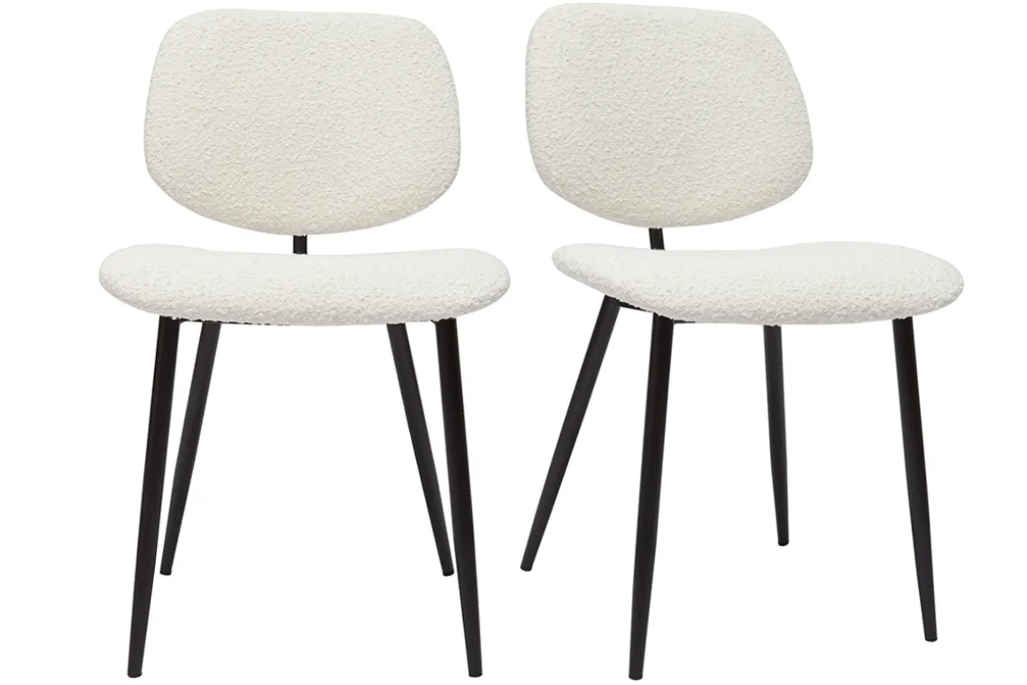 Miliboo Chaise Design-Chaises en tissu effet laine bouclée blanc et métal noir (lot de 2) TOBIAS