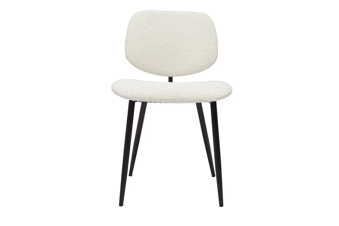 Miliboo Chaise Design-Chaises en tissu effet laine bouclée blanc et métal noir (lot de 2) TOBIAS