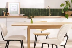 Miliboo Chaise Design-Chaises en tissu effet laine bouclée blanc et métal noir (lot de 2) TOBIAS