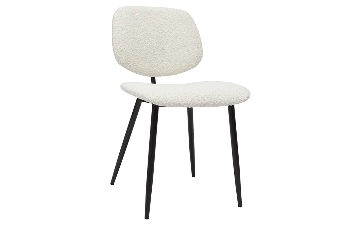 Miliboo Chaise Design-Chaises en tissu effet laine bouclée blanc et métal noir (lot de 2) TOBIAS