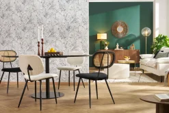 Miliboo Chaise Design-Chaises en tissu effet laine bouclée blanc et métal noir (lot de 2) TOBIAS