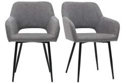 Miliboo Chaise Design-Chaises en tissu effet velours texturé gris et métal noir (lot de 2) LAURETTE