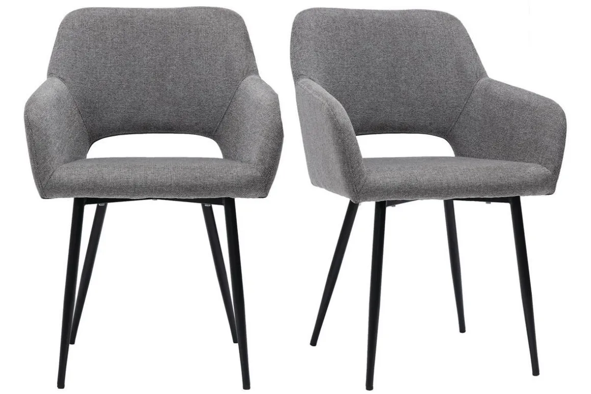 Miliboo Chaise Design-Chaises en tissu effet velours texturé gris et métal noir (lot de 2) LAURETTE