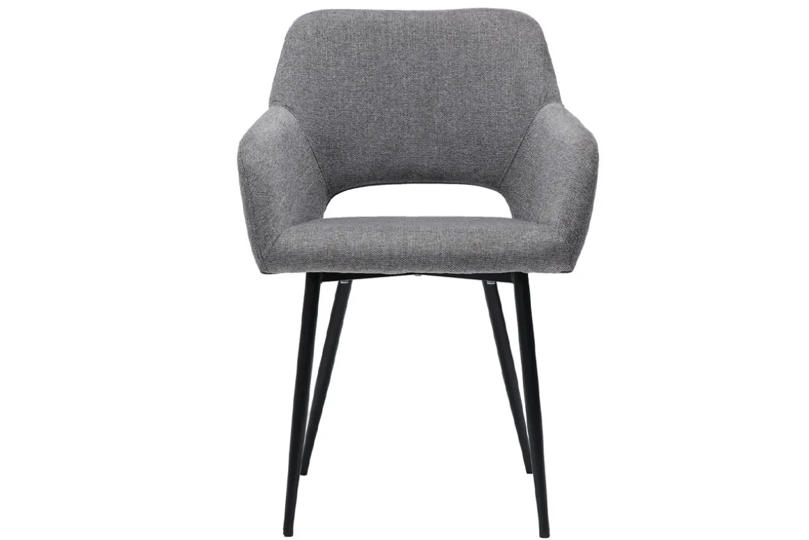 Miliboo Chaise Design-Chaises en tissu effet velours texturé gris et métal noir (lot de 2) LAURETTE