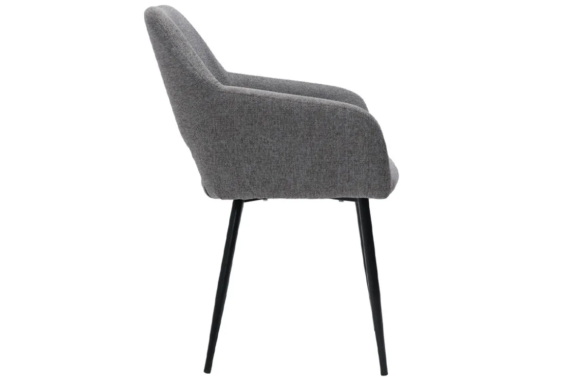 Miliboo Chaise Design-Chaises en tissu effet velours texturé gris et métal noir (lot de 2) LAURETTE