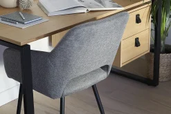 Miliboo Chaise Design-Chaises en tissu effet velours texturé gris et métal noir (lot de 2) LAURETTE