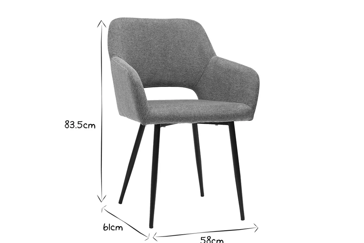 Miliboo Chaise Design-Chaises en tissu effet velours texturé gris et métal noir (lot de 2) LAURETTE