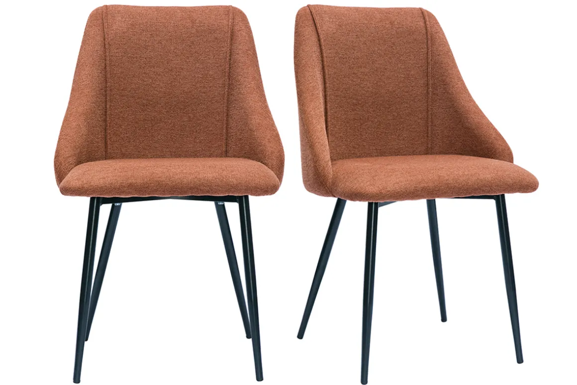 Miliboo Chaise Design-Chaises en tissu effet velours texturé terre brûlée et métal noir (lot de 2) HIGGINS