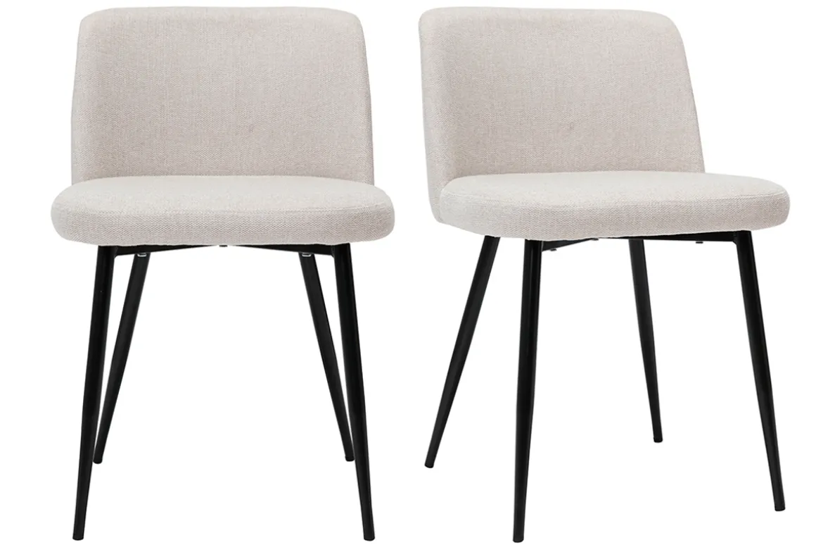 Miliboo Chaise Design-Chaises en tissu effet velours texturé beige et métal noir (lot de 2) MONTI