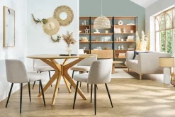 Miliboo Chaise Design-Chaises en tissu effet velours texturé beige et métal noir (lot de 2) MONTI