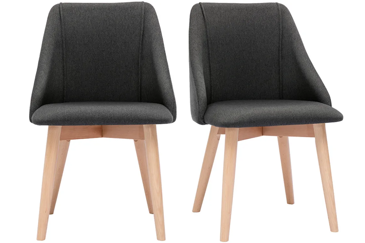 Miliboo Chaise Design-Chaises en tissu gris foncé et bois clair (lot de 2) HIGGINS