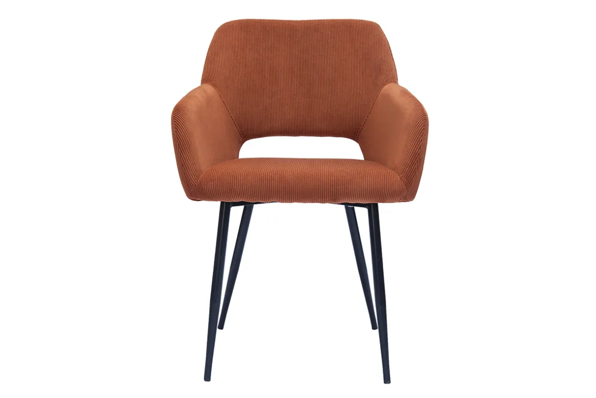 Miliboo Chaise Design-Chaises en tissu velours côtelé terre brûlée et métal noir (lot de 2) LAURETTE