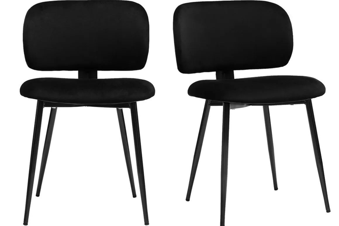Miliboo Chaise Design-Chaises noires en tissu velours et métal (lot de 2) ATRIUM