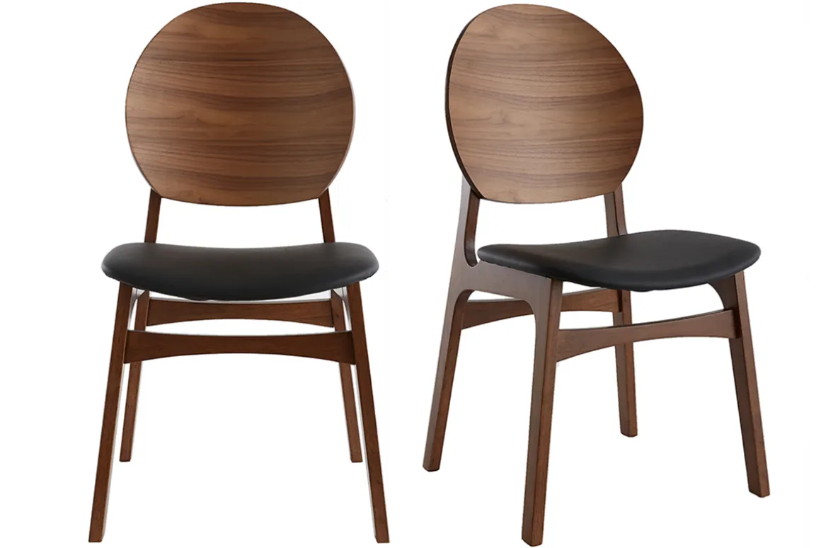 Miliboo Chaise Design|Chaise En Bois-Chaises noires et bois foncé (lot de 2) ELTON