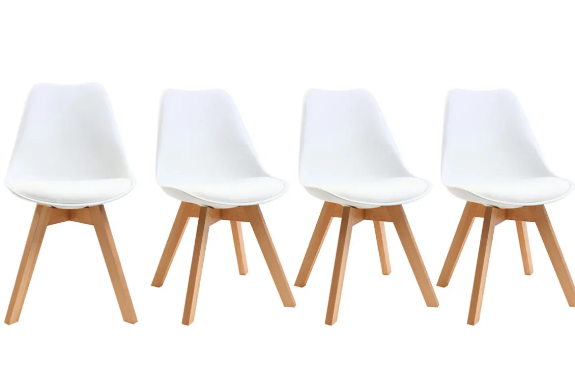 Miliboo Chaise Design-Chaises scandinaves blanc et bois clair massif (lot de 4) PAULINE