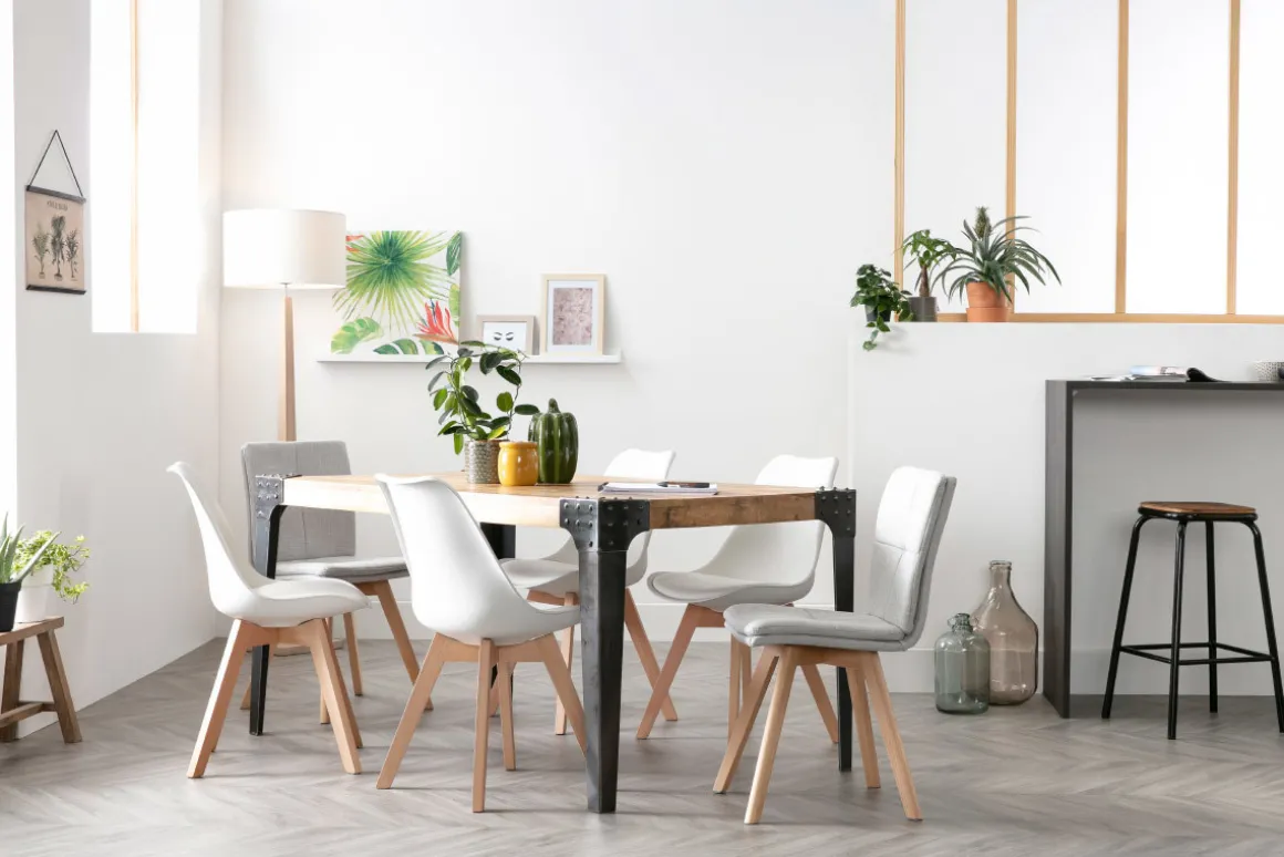 Miliboo Chaise Design-Chaises scandinaves blanc et bois clair massif (lot de 4) PAULINE